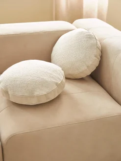 Cuscino decorativo rotondo in bouclé con bordino Aya