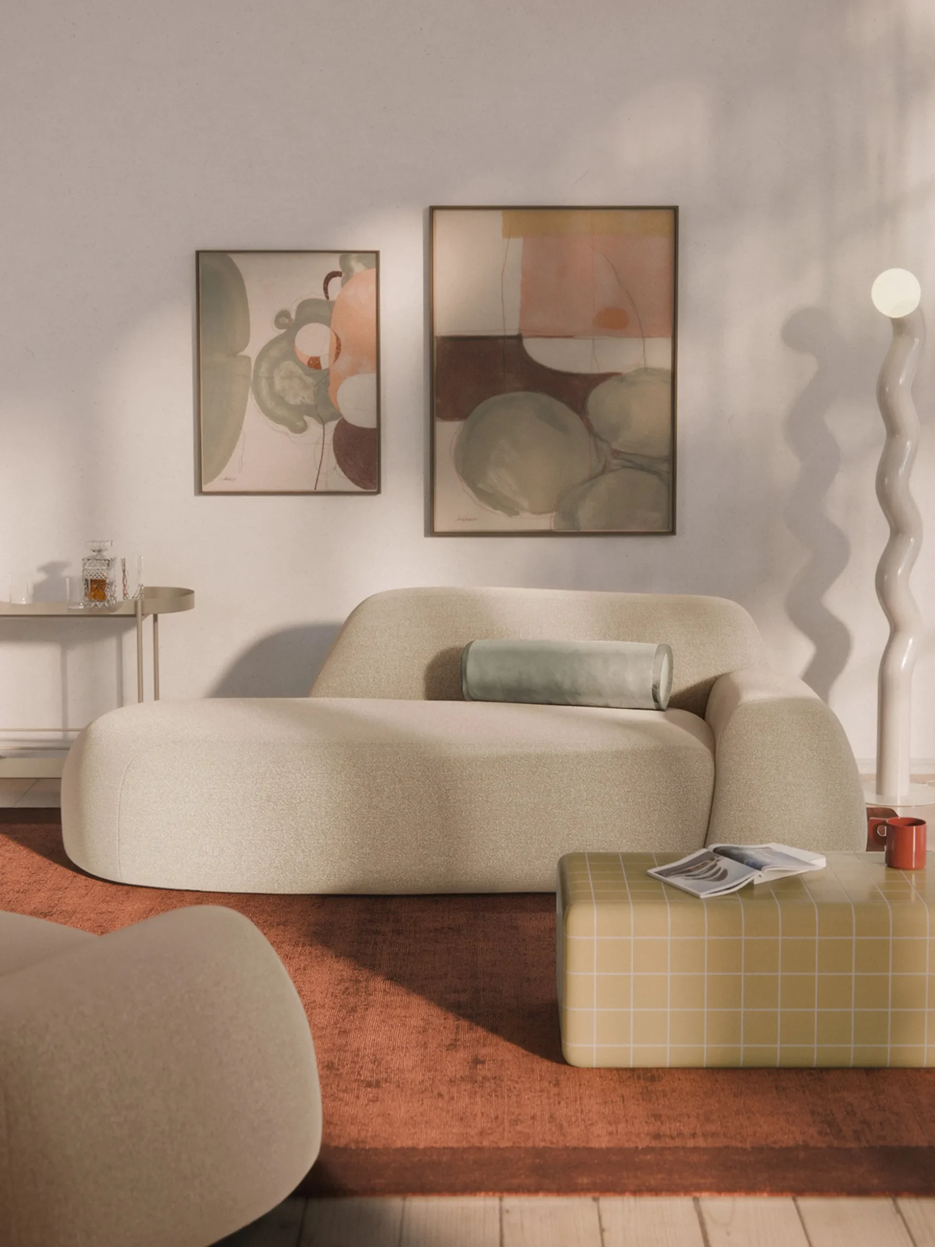 Divano 2 posti in bouclé con chaise longue Wolke