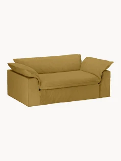 Divano 3 posti in lino color ocra bruciata Nomad, 204 cm