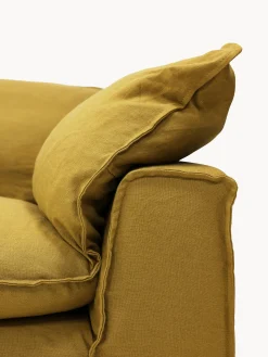 Divano 3 posti in lino color ocra bruciata Nomad, 204 cm