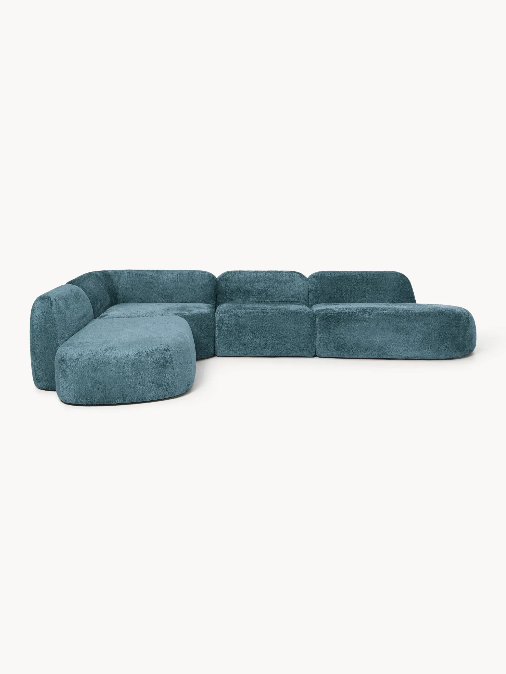 Divano angolare componibile 4 posti con chaise longue in teddy bouclé Wolke