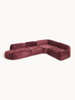 Divano angolare componibile 4 posti con chaise longue in teddy bouclé Wolke