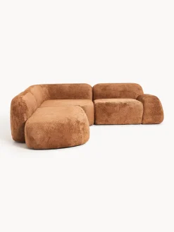 Divano angolare componibile 4 posti con chaise longue in teddy bouclé Wolke