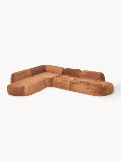 Divano angolare componibile 4 posti con chaise longue in teddy bouclé Wolke