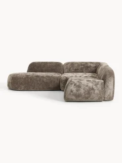 Divano angolare componibile 4 posti in teddy bouclé con chaise longue Wolke