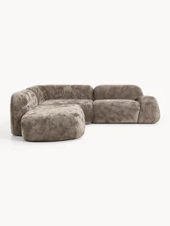 Divano angolare componibile 4 posti in teddy bouclé con chaise longue Wolke