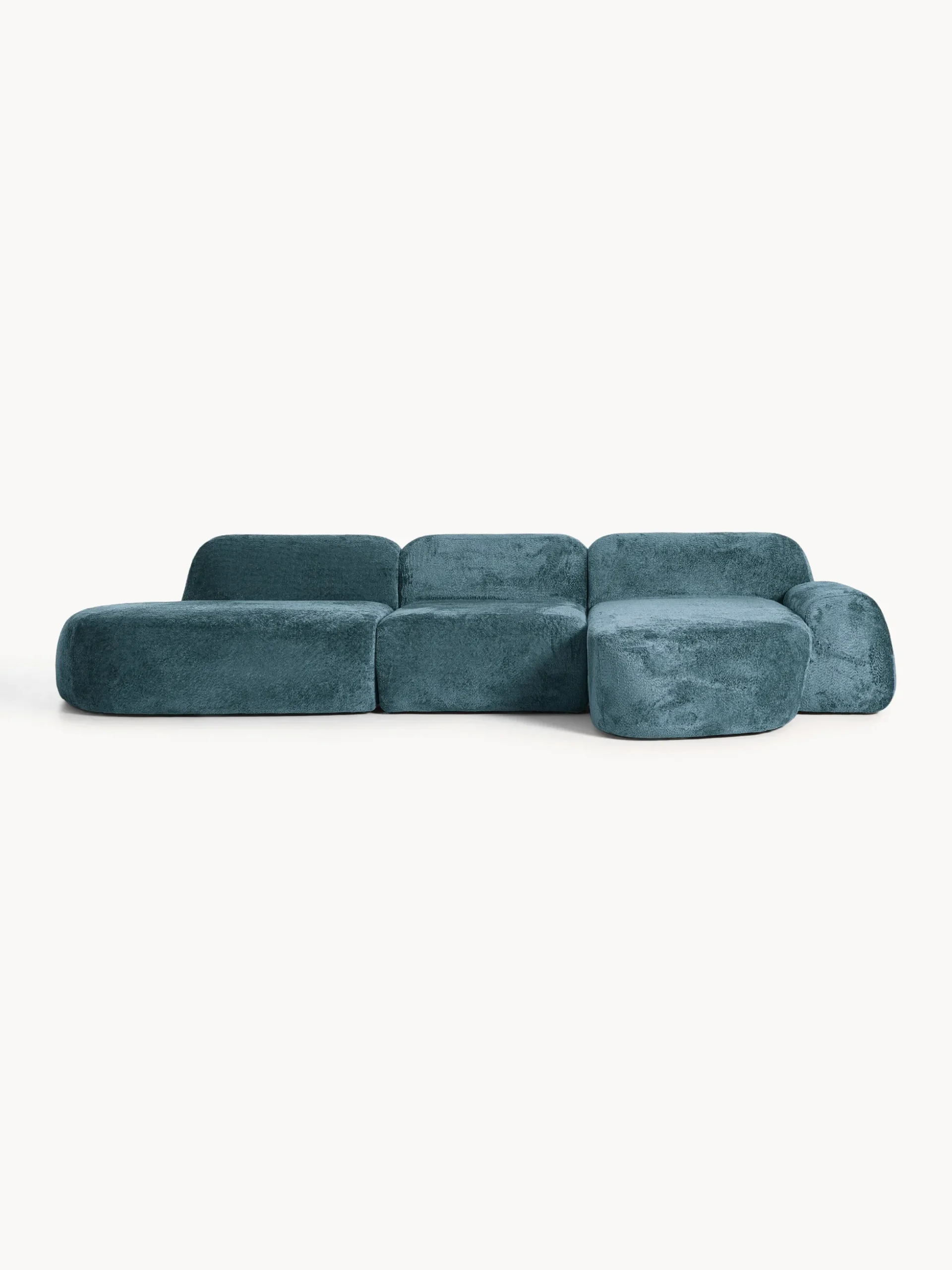 Divano angolare componibile 4 posti con chaise longue in teddy bouclé Wolke