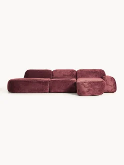 Divano angolare componibile 4 posti con chaise longue in teddy bouclé Wolke