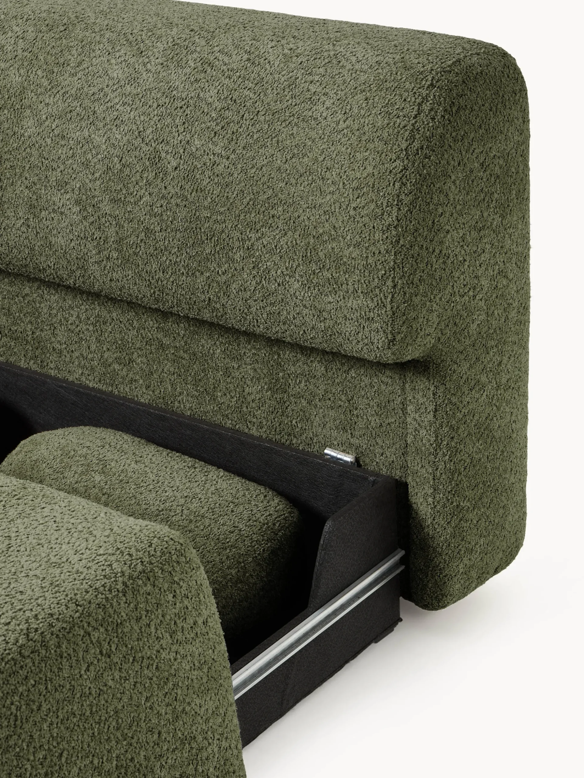 Divano angolare letto in teddy-bouclé con contenitore Pao