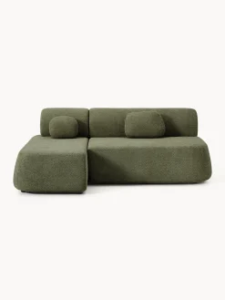 Divano angolare letto in teddy-bouclé con contenitore Pao