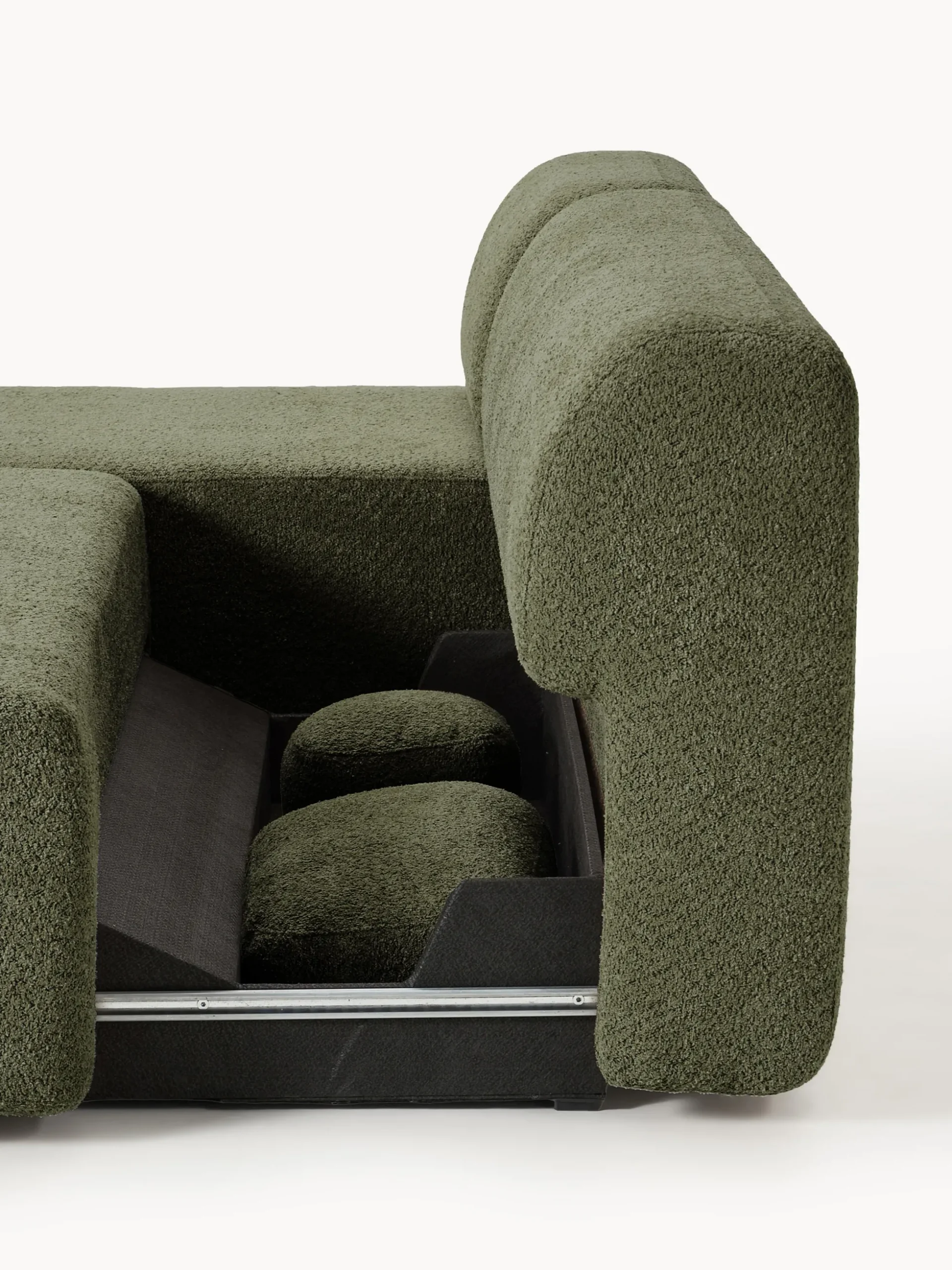 Divano angolare letto in teddy-bouclé con contenitore Pao
