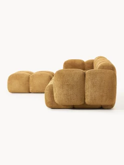 Divano componibile 4 posti in teddy-bouclé con poggiapiedi (sinistra/destra) Tayla