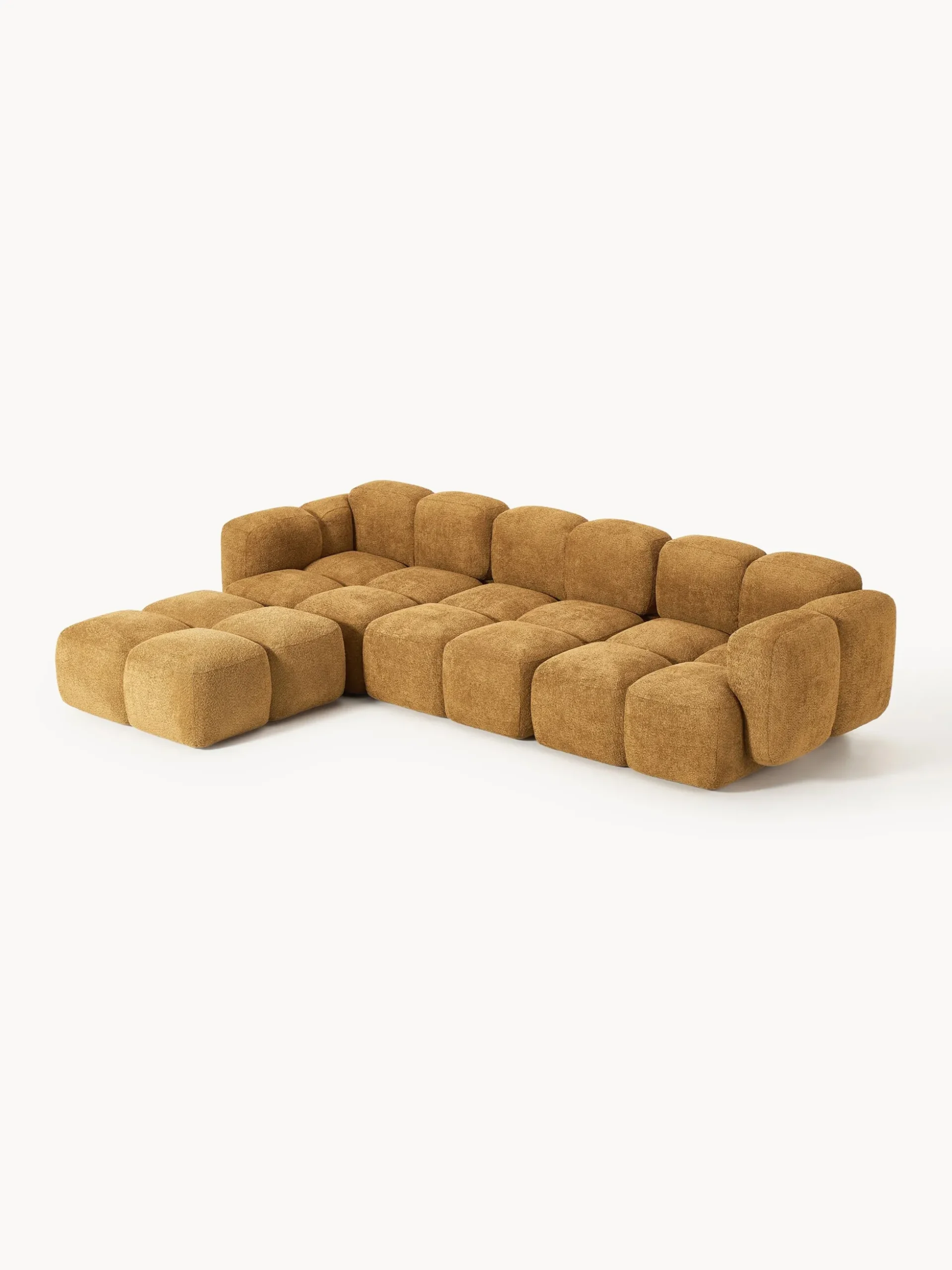 Divano componibile 4 posti in teddy-bouclé con poggiapiedi (sinistra/destra) Tayla