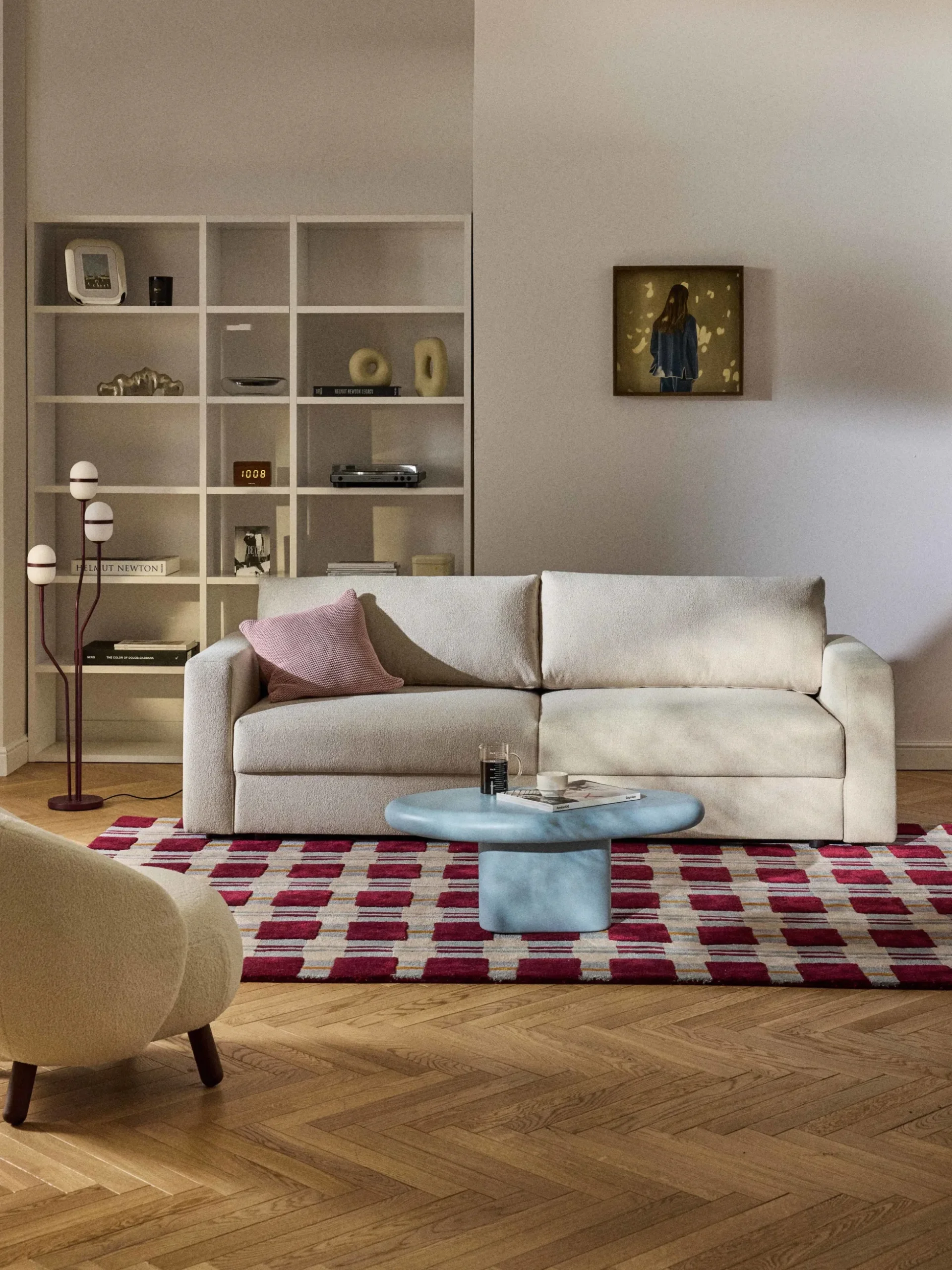 Divano letto 3 posti in bouclé con vano contenitore Tasha