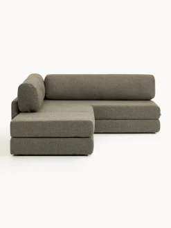 Divano letto angolare in bouclé con contenitore Ladina