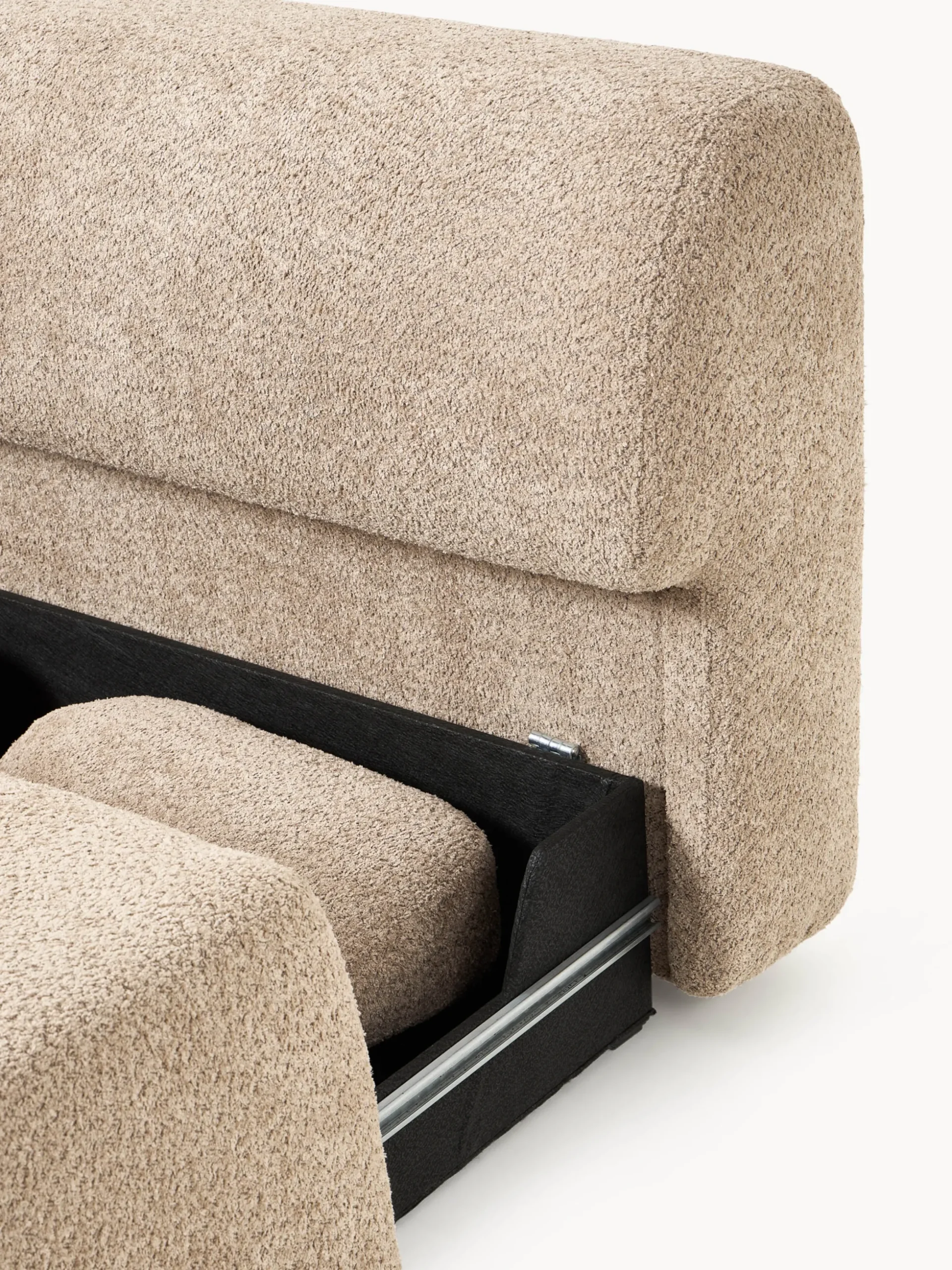 Divano letto angolare in teddy-bouclé con contenitore Pao