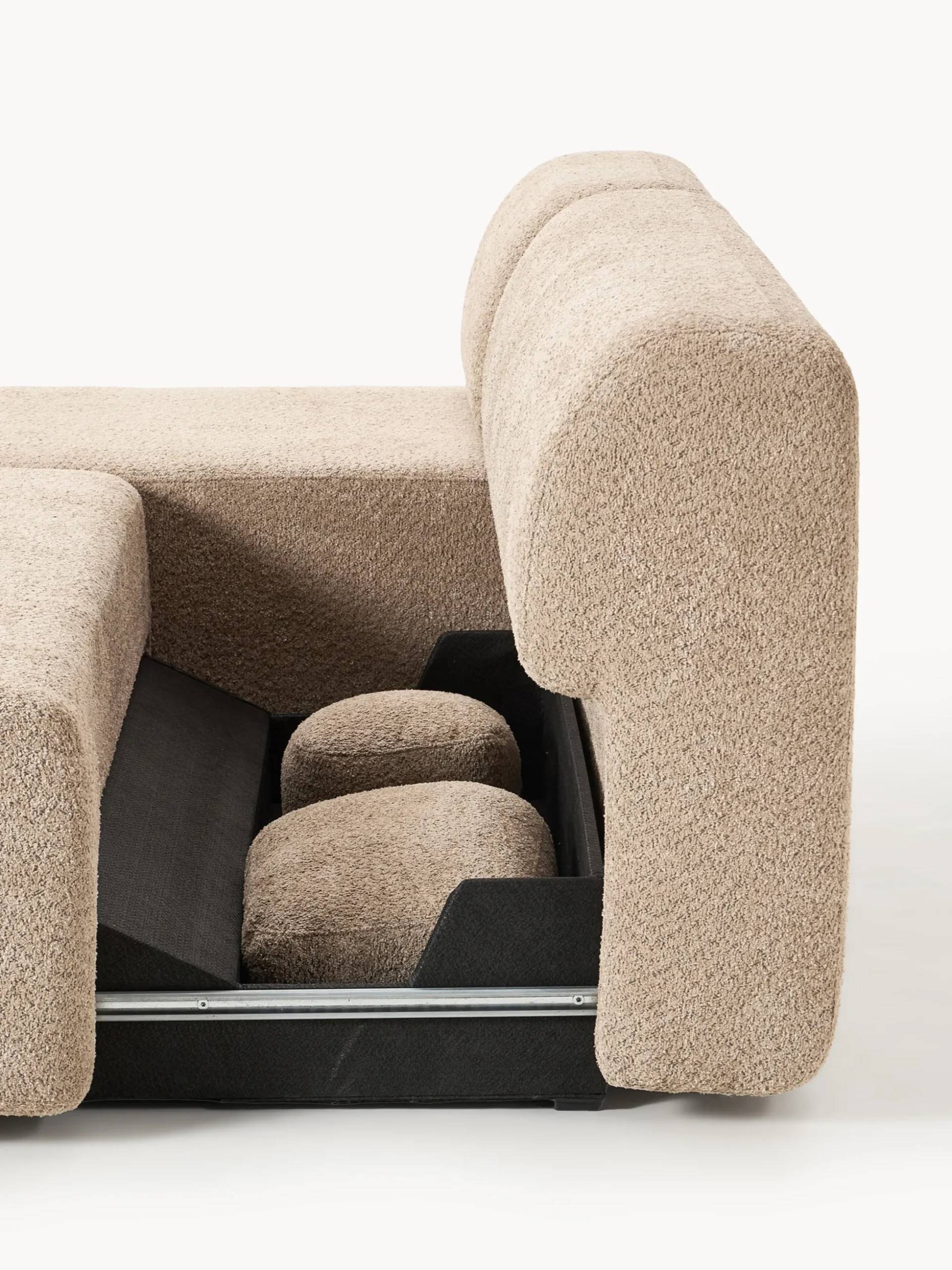 Divano letto angolare in teddy-bouclé con contenitore Pao