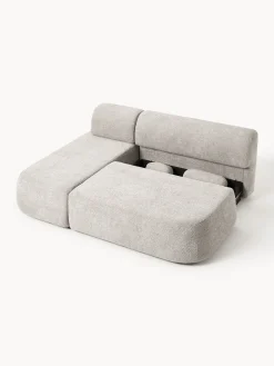Divano letto angolare in teddy-bouclé con contenitore Pao