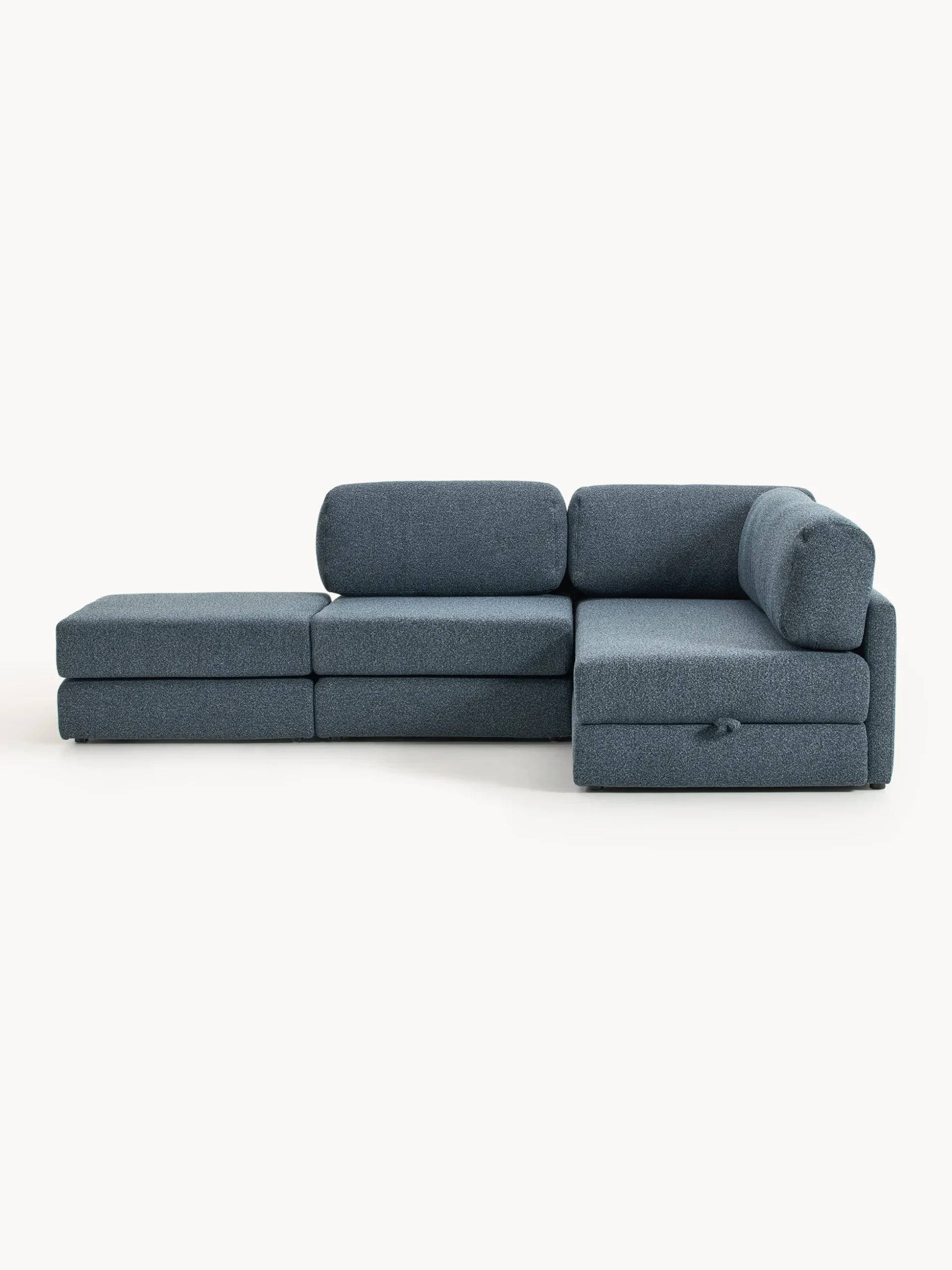 Divano letto angolare in bouclé con contenitore Ladina