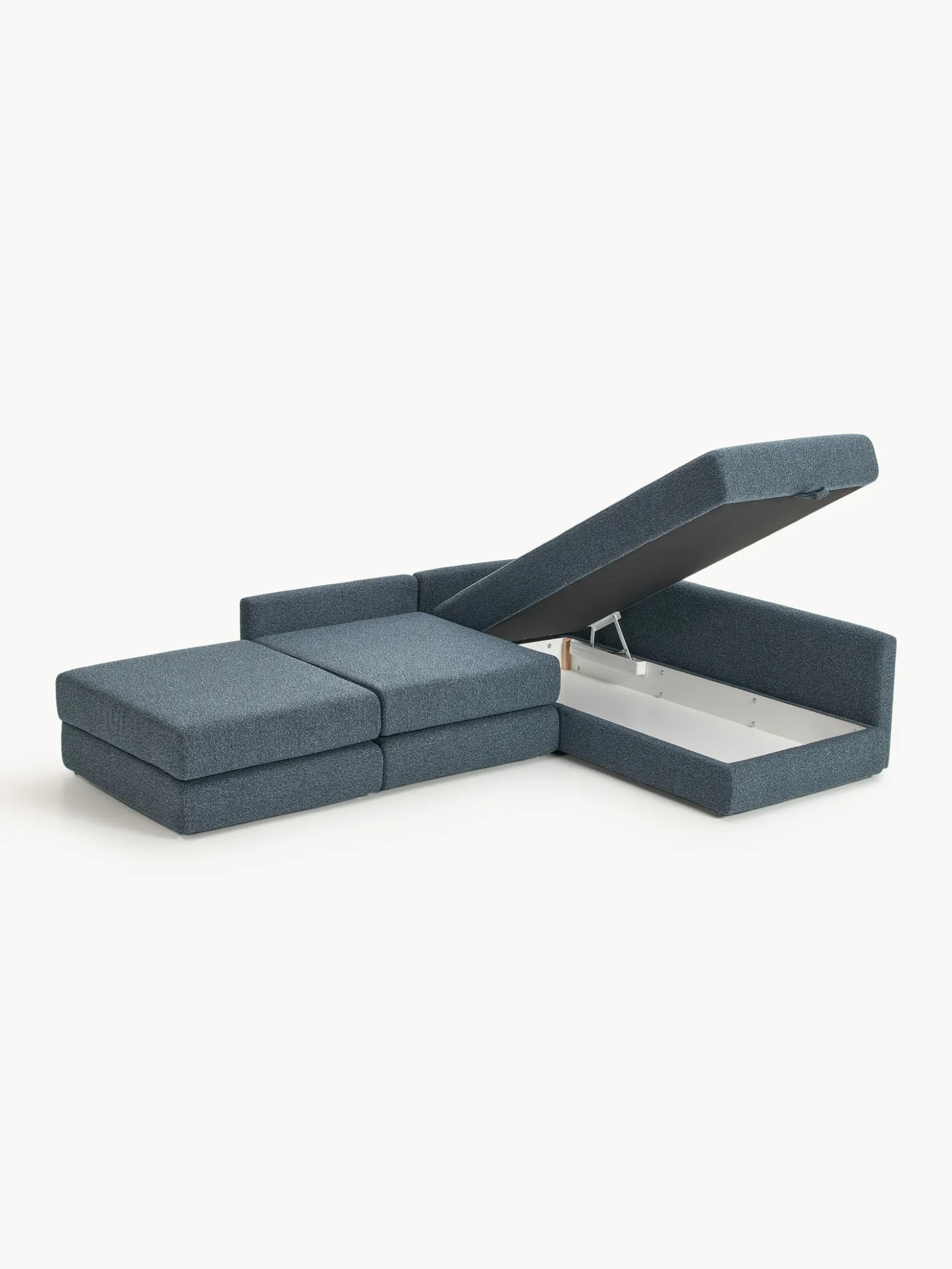 Divano letto angolare in bouclé con contenitore Ladina