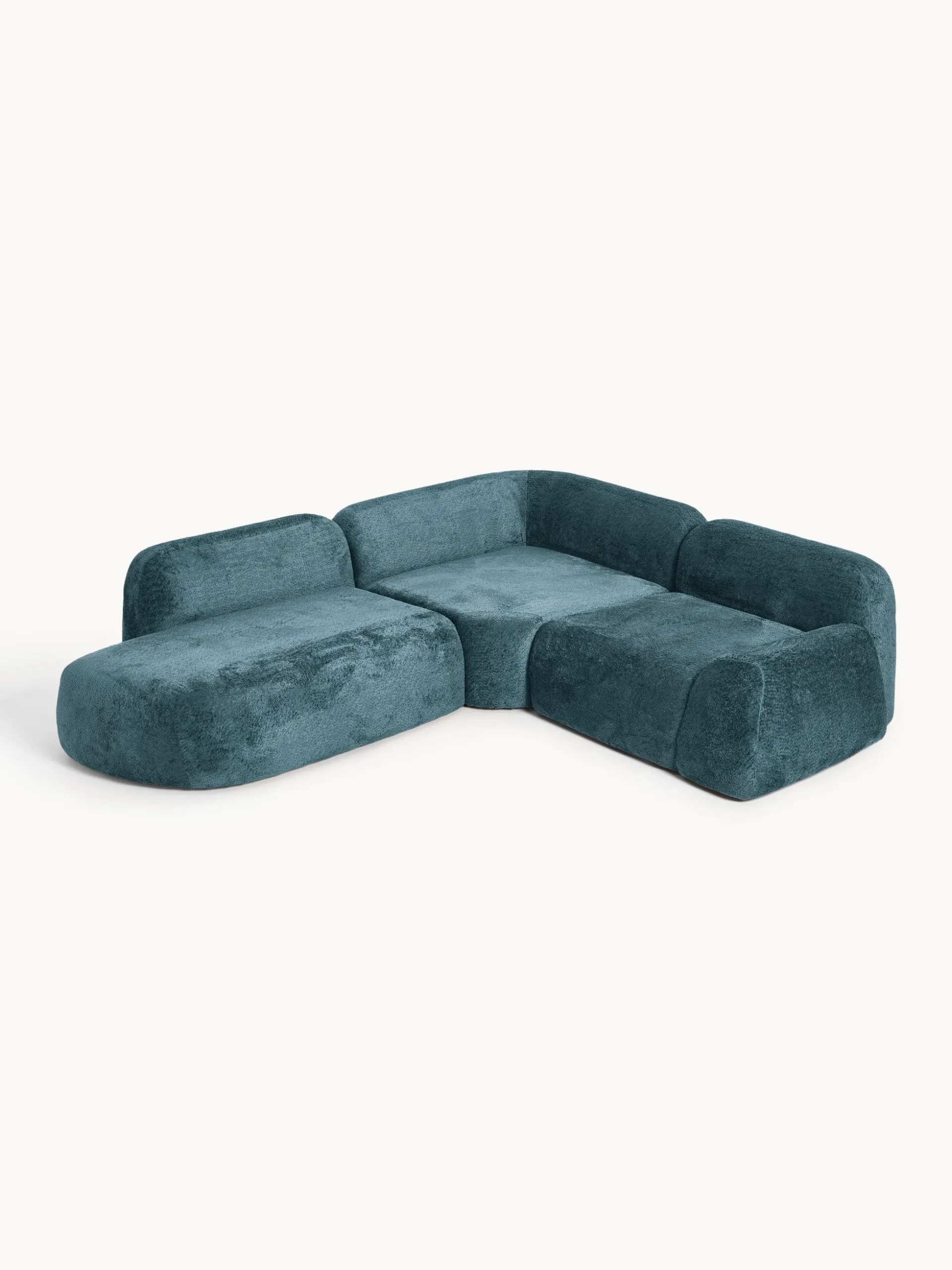 Divano angolare componibile 4 posti con chaise longue in teddy bouclé Wolke