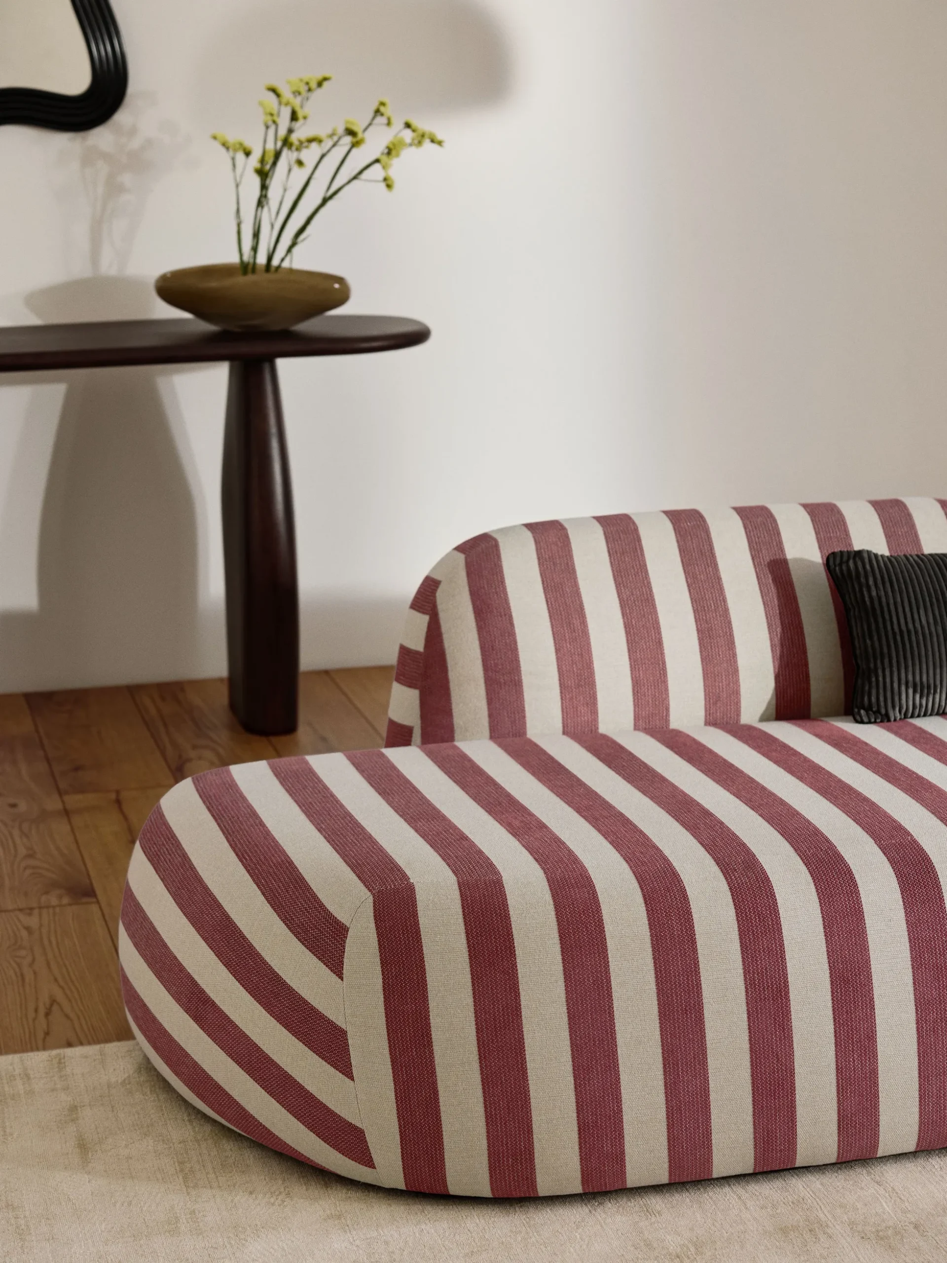 Divano angolare componibile XL a righe con chaise longue Wolke