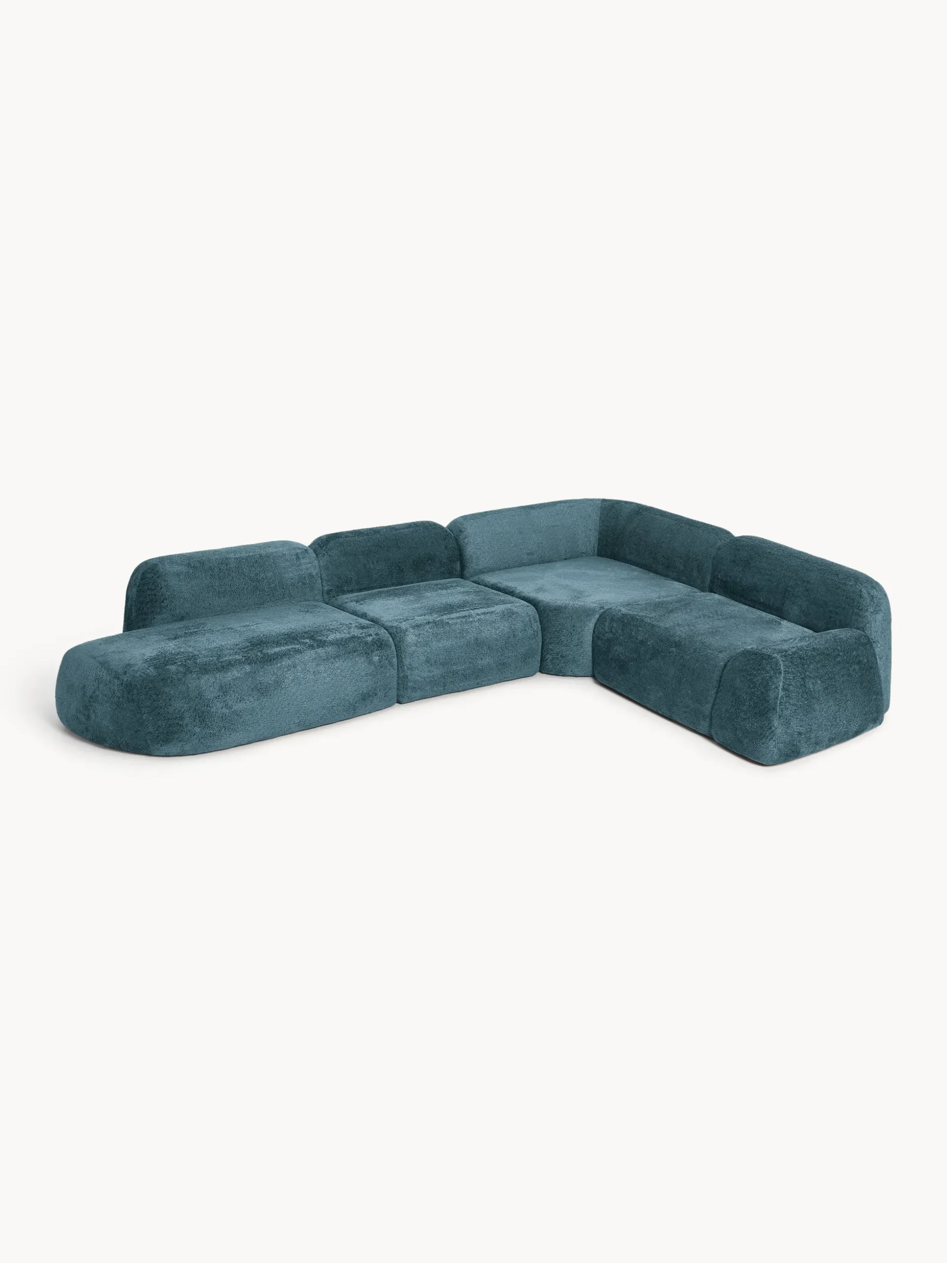 Divano angolare componibile 4 posti con chaise longue in teddy bouclé Wolke