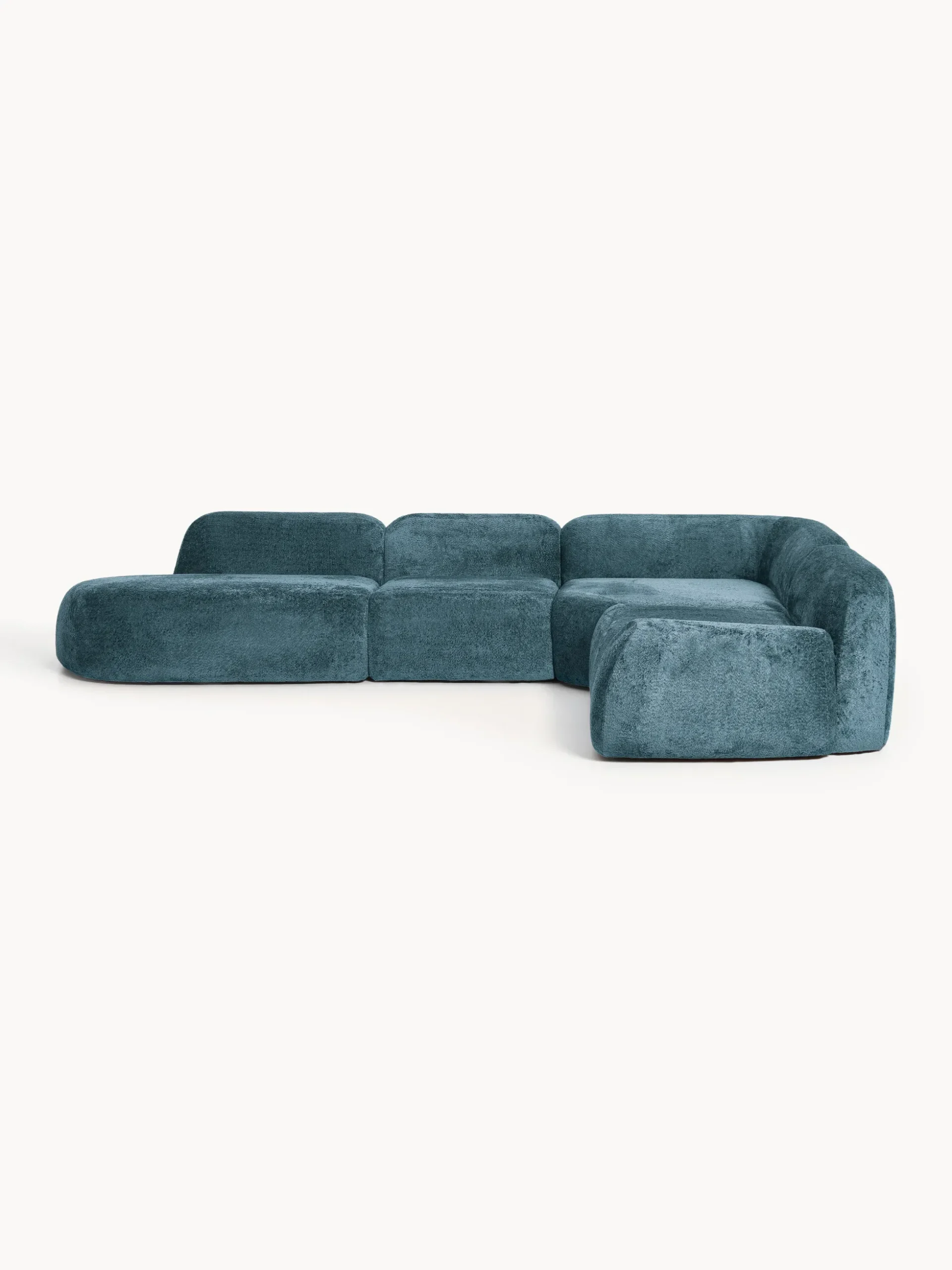 Divano angolare componibile 4 posti con chaise longue in teddy bouclé Wolke