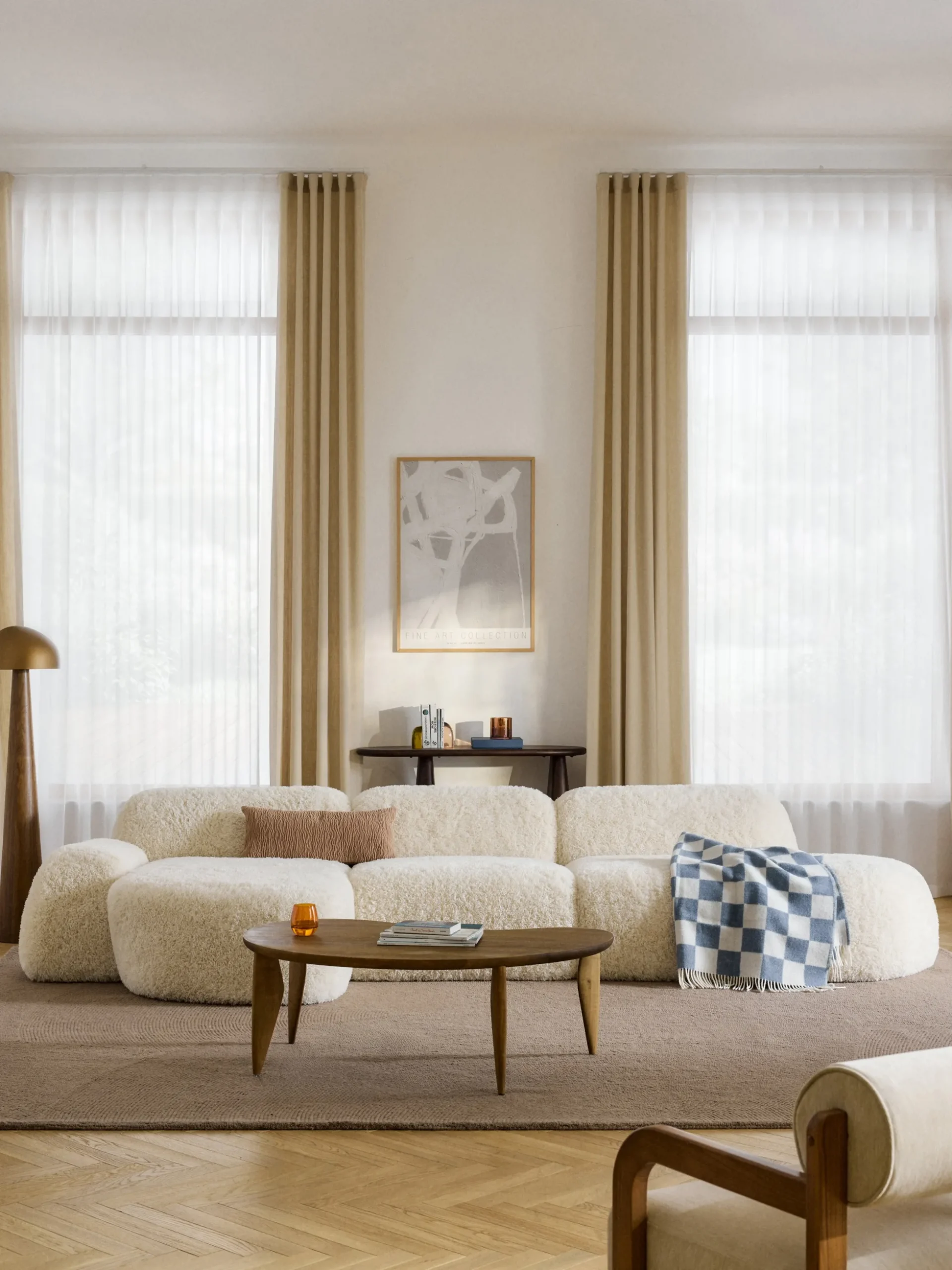 Divano angolare componibile 4 posti con chaise longue in teddy Wolke