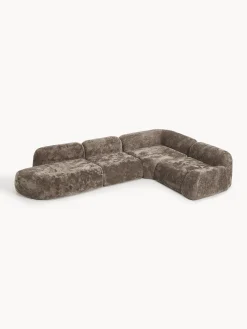 Divano angolare componibile 4 posti in teddy bouclé con chaise longue Wolke