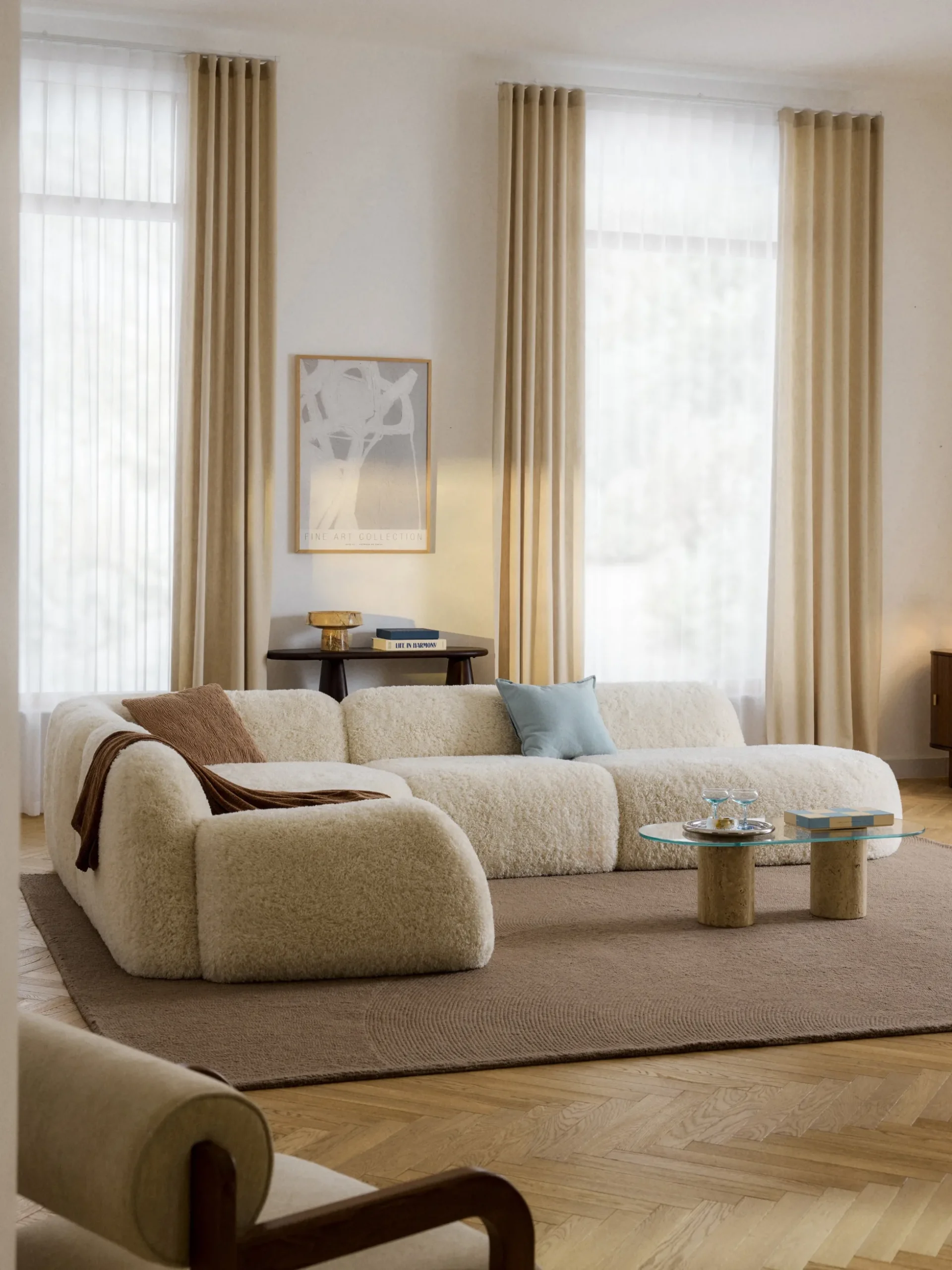 Divano angolare XL componibile 4 posti con chaise longue in teddy Wolke