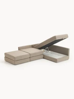 Divano letto angolare in bouclé con contenitore Ladina
