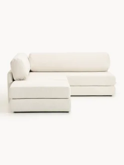 Divano letto angolare in bouclé con contenitore Ladina