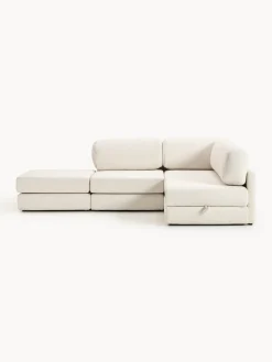 Divano letto angolare in bouclé con contenitore Ladina