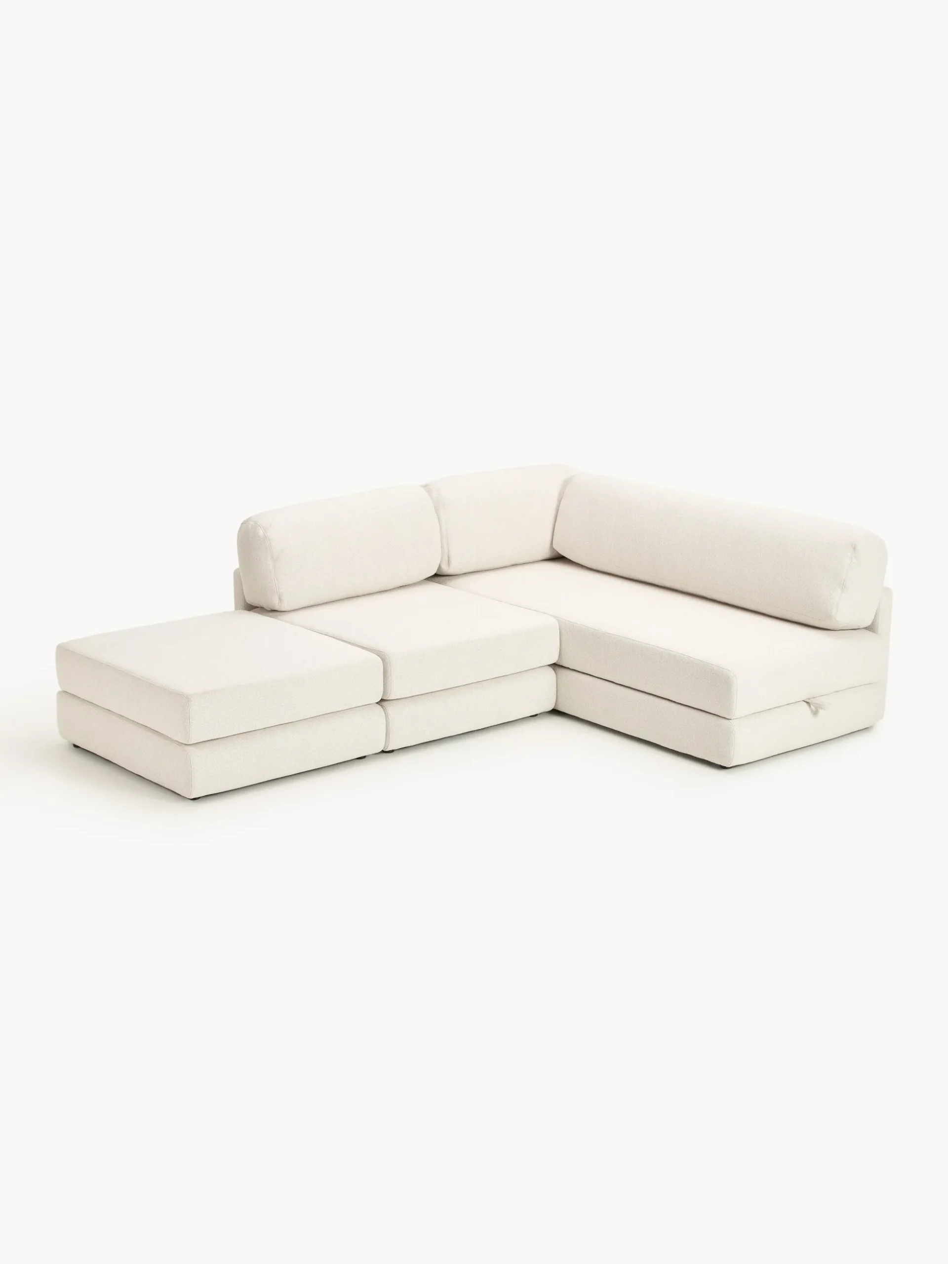 Divano letto angolare in bouclé con contenitore Ladina