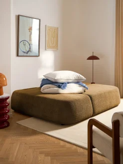 Divano letto angolare in teddy-bouclé con contenitore Pao
