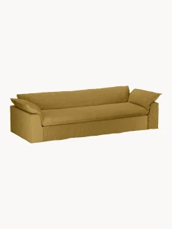 Divano 4 posti in lino color ocra bruciata Nomad, 305 cm