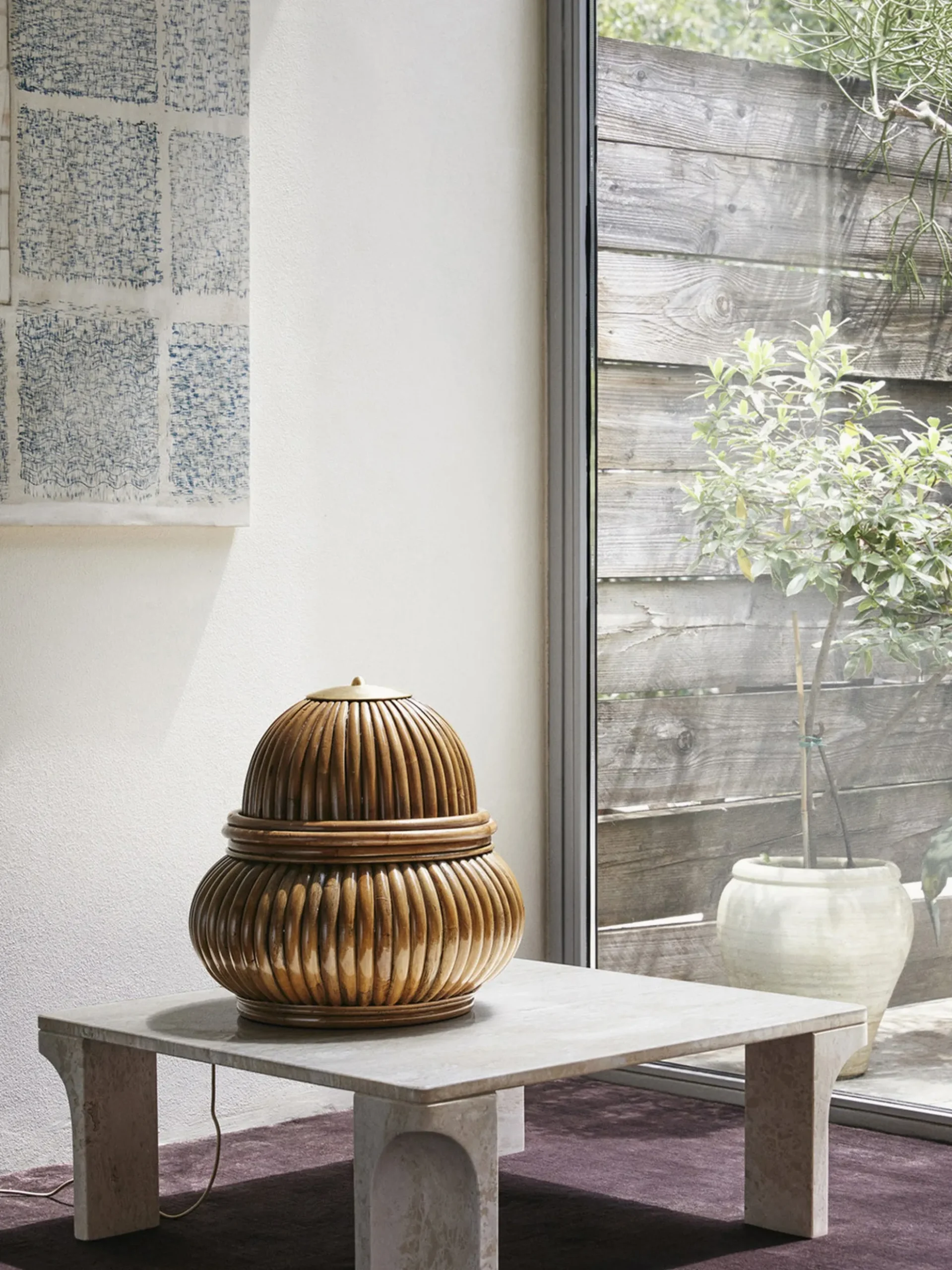 Lampada da terra piccola in rattan Bohemian
