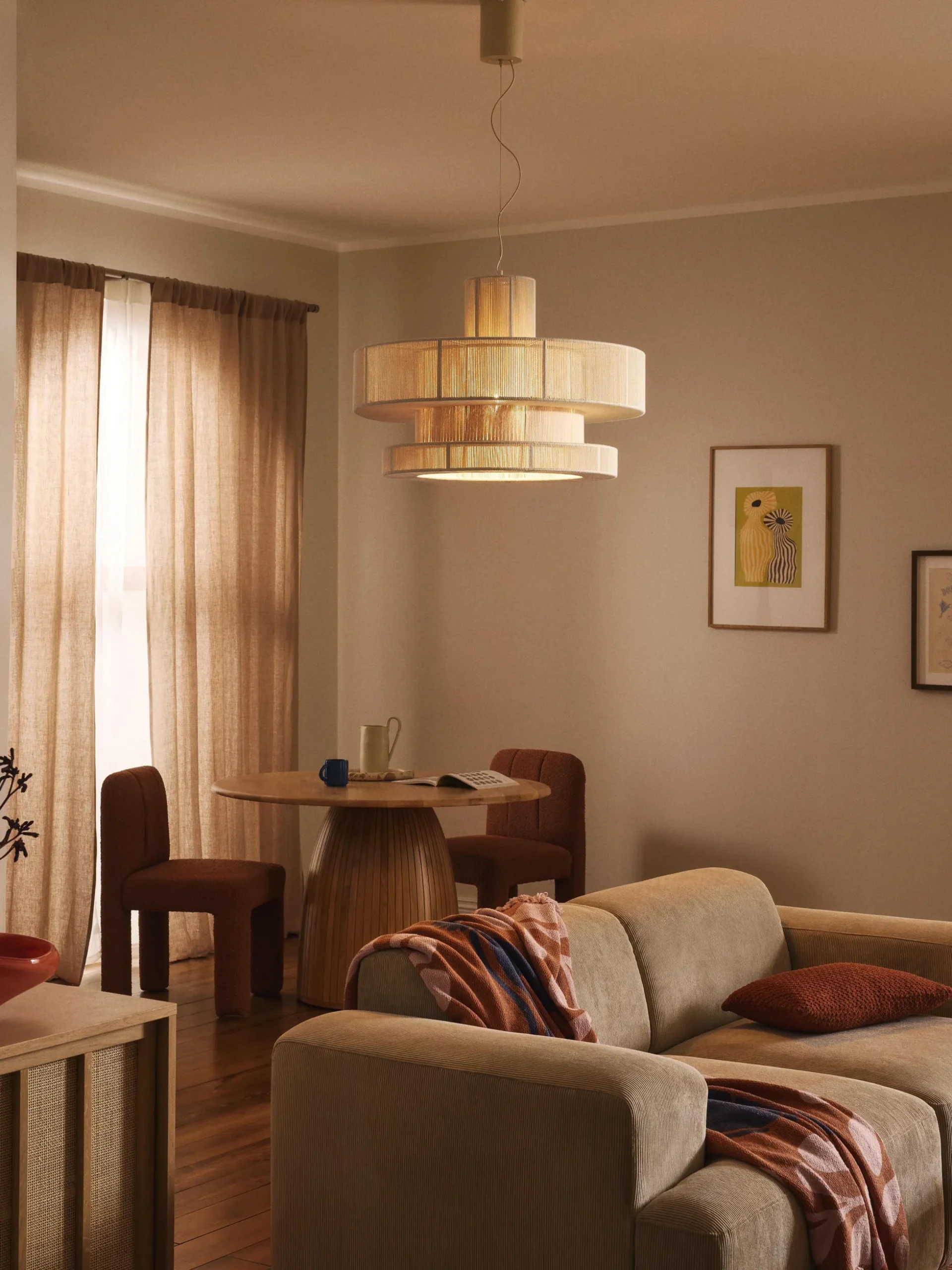 Lampada a sospensione grande in lino Lace
