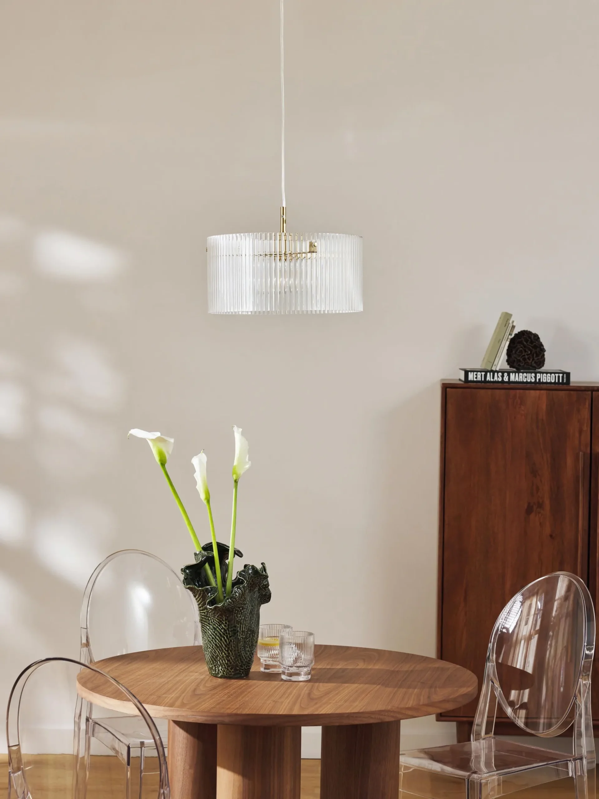 Lampada a sospensione in vetro scanalato Emmi