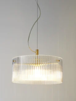 Lampada a sospensione in vetro scanalato Emmi