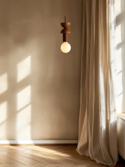 Lampada a sospensione piccola con luce regolabile fatta a mano Junit Walnuss