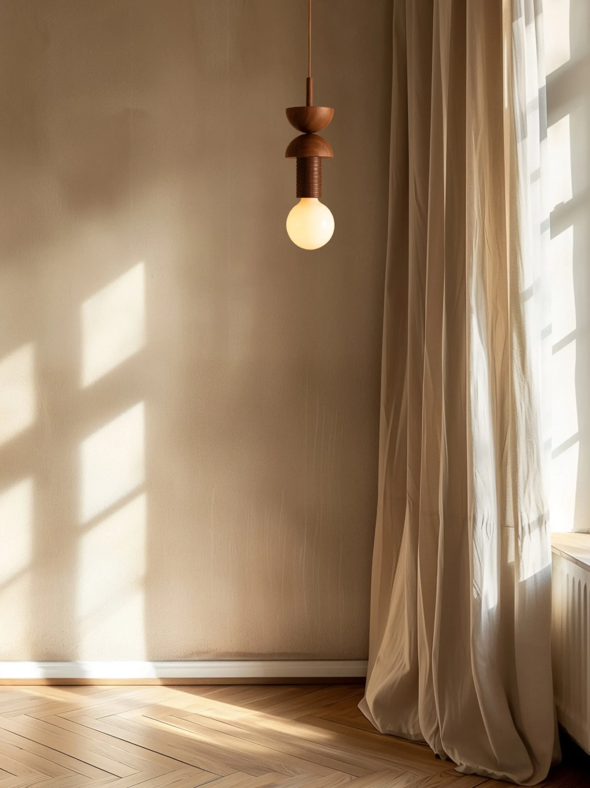 Lampada a sospensione piccola con luce regolabile fatta a mano Junit Walnuss