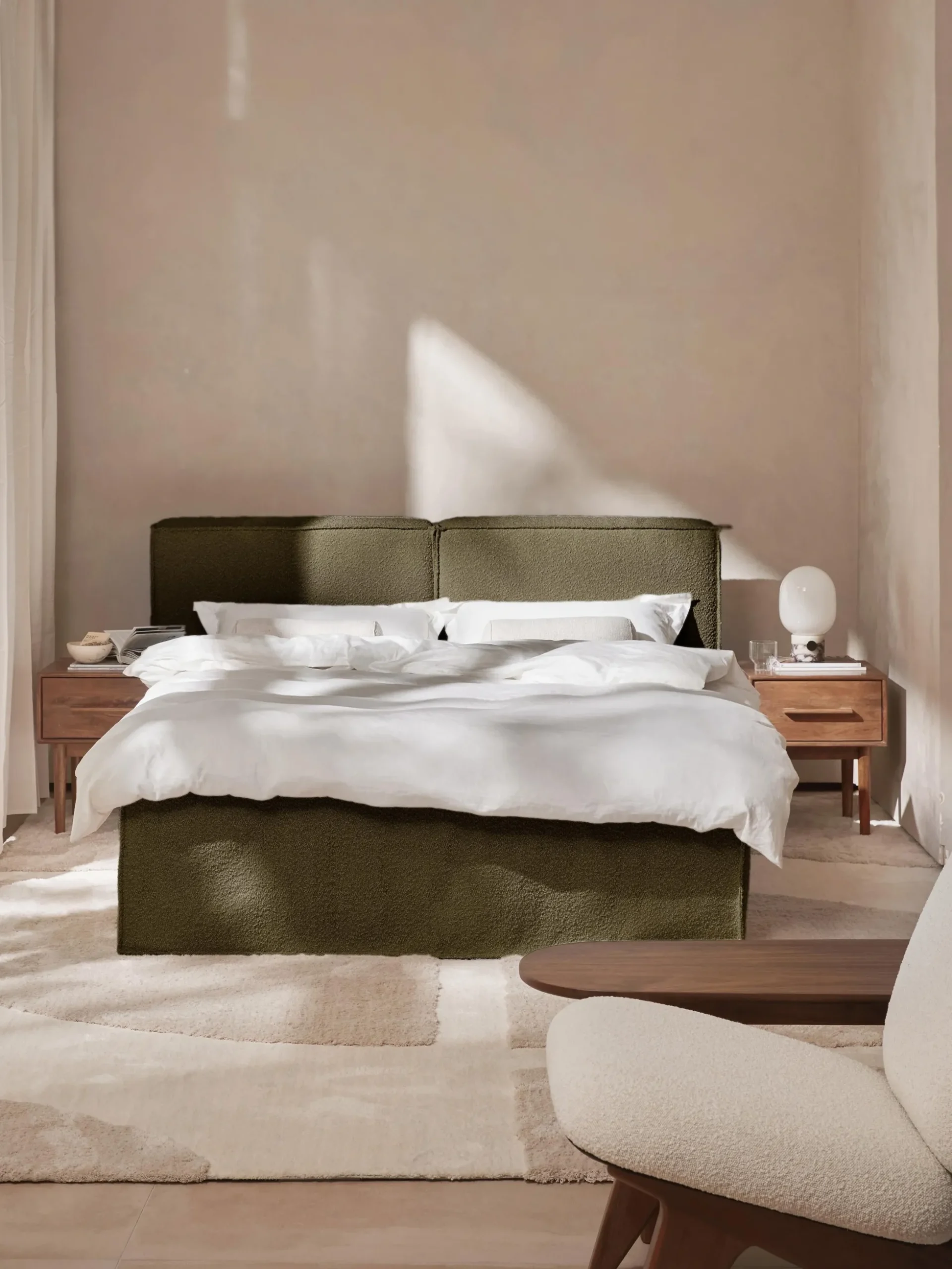 Letto boxspring in bouclé Lennon