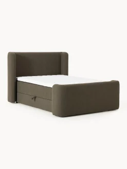 Letto boxspring in bouclé con contenitore Perla