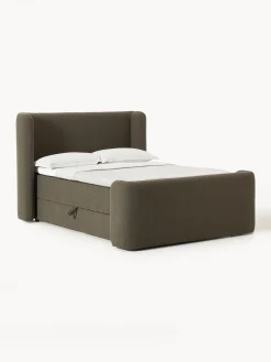 Letto boxspring in bouclé con contenitore Perla