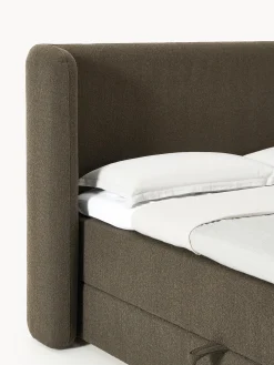 Letto boxspring in bouclé con contenitore Perla