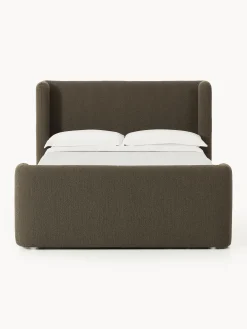 Letto boxspring in bouclé con contenitore Perla