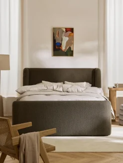 Letto boxspring in bouclé con contenitore Perla