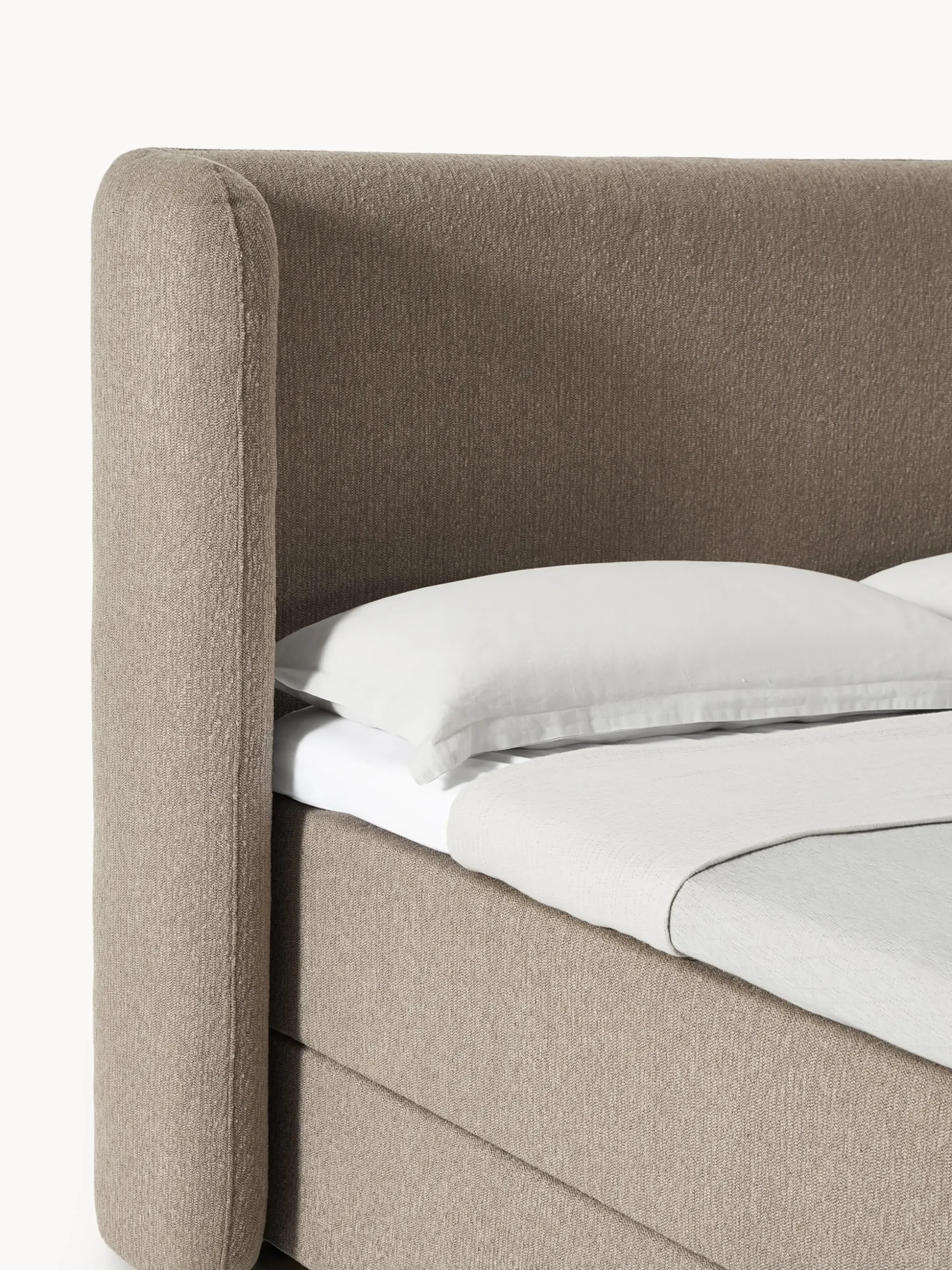 Letto boxspring in bouclé con contenitore Perla